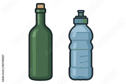 Classic glass wine bottle compared to modern reusable plastic water bottle
