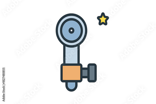 Colorful graphic symbol of a technical apparatus or sensor and a quality rating star