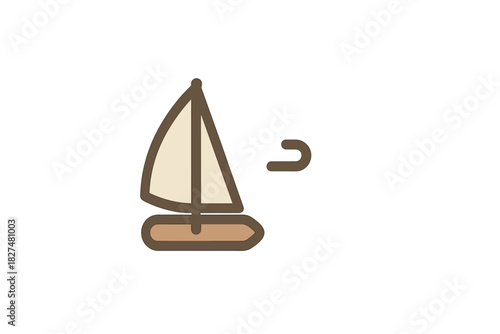 Simple sailing boat icon graphic element representing travel, leisure, and maritime navigation