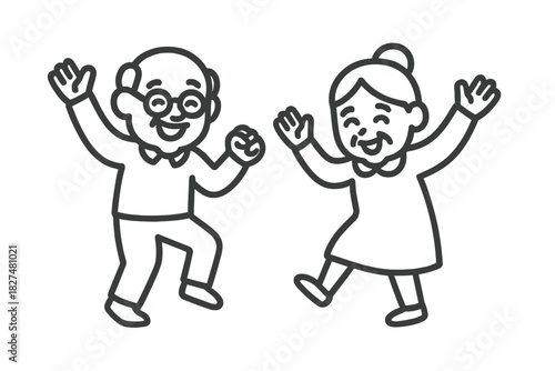 Happy senior couple jumping and dancing celebrating life and retirement