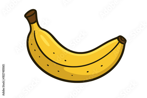 Ripe yellow banana with dark outlines and simple shading, tropical fruit snack