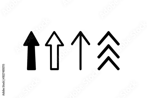 Four different styles of black upward arrows indicating direction or movement