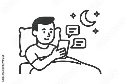 Person using a mobile phone in bed late at night for social media communication
