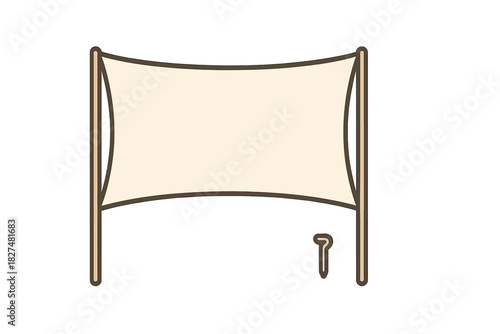 Minimalist blank banner sign held up by two poles with a small ground stake icon for advertising or events