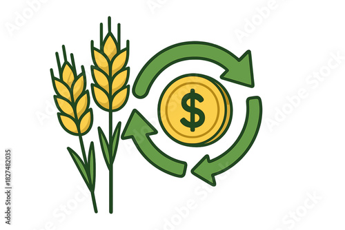 Wheat crop farming economics and agricultural commodity trading cycle symbol