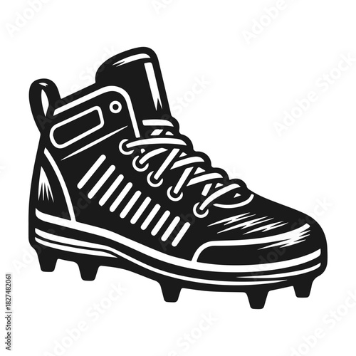 Black and white vector illustration of a high top football cleat.