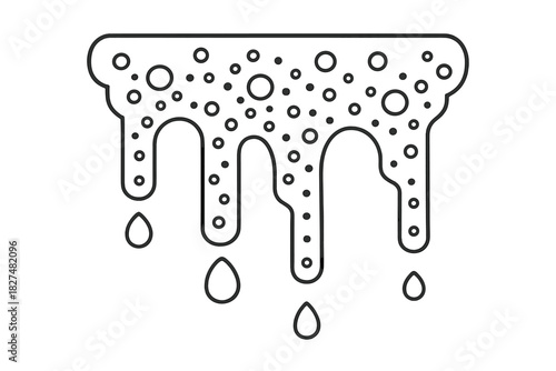 Stylized outline of dripping viscous liquid with texture and falling drops