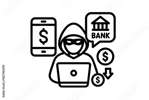 Hooded hacker stealing confidential bank information during a digital financial crime