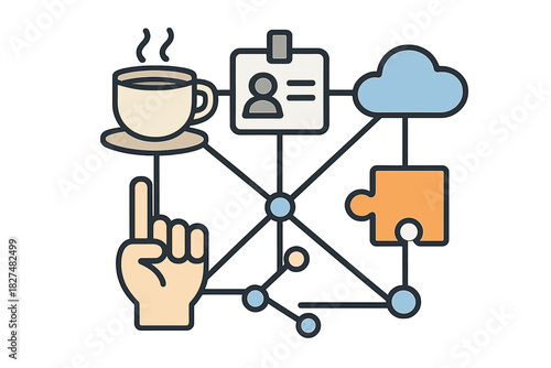 Conceptual diagram of business workflow linking identity, cloud, solution, and productivity