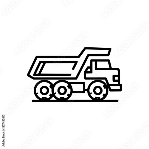 Dump truck vector illustration, construction vehicle, heavy equipment, transportation, line art, icon design