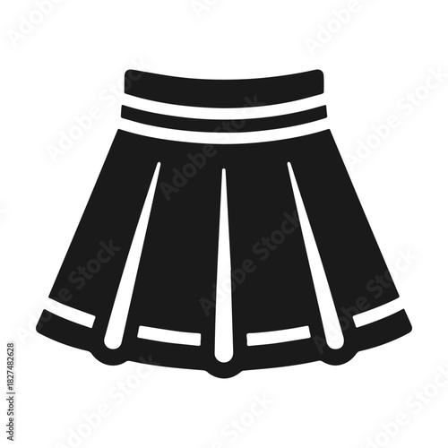 Simple black and white pleated cheerleader skirt vector icon.