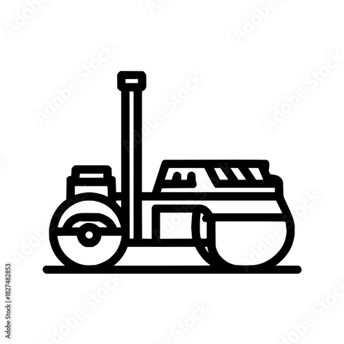 Road roller construction equipment asphalt compactor heavy machinery vehicle engineering industrial line art