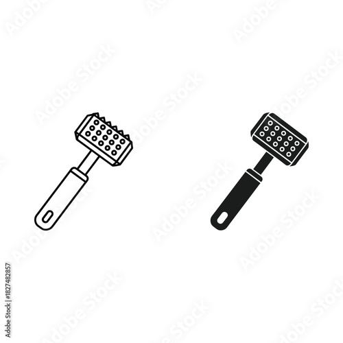 Two illustrations of a meat tenderizer tool one outline one filled