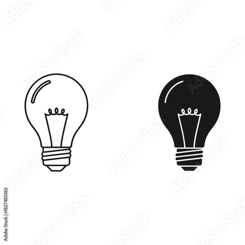 Duo of light bulbs one outline and one solid silhouette