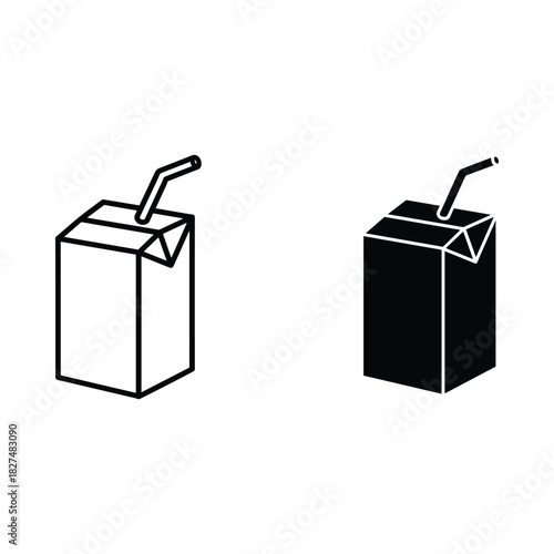Simple outline and solid black icon of a juice box with a straw