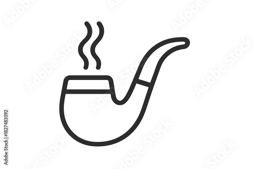 Minimalist black line icon of a traditional tobacco pipe with smoke