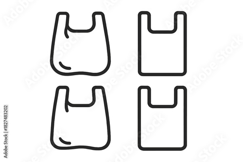 Four simple outline symbols of disposable plastic shopping bags for retail and grocery