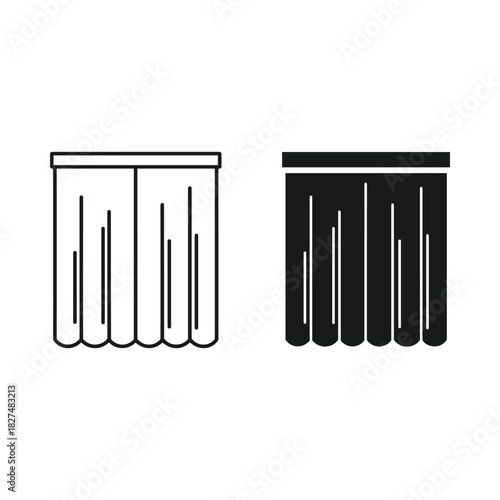 Simple line art and silhouette icons of pleated curtains