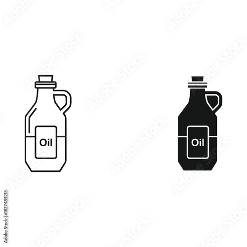Two bottles of oil one outline and one solid black illustration
