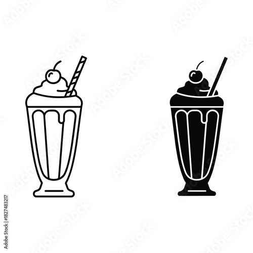 Two milkshake icons one outline and one solid black illustration