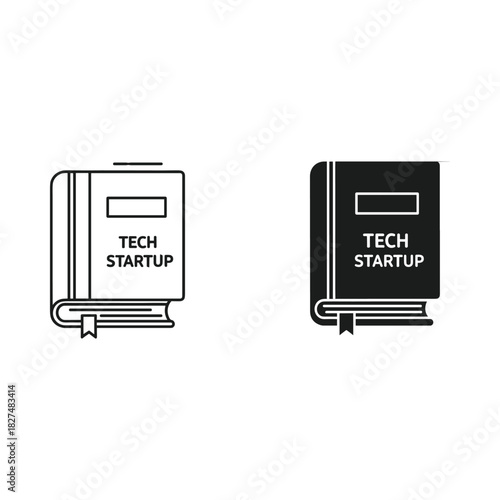 Two icons of a book with tech startup text