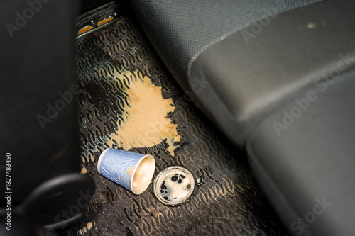 car floor covered with coffee