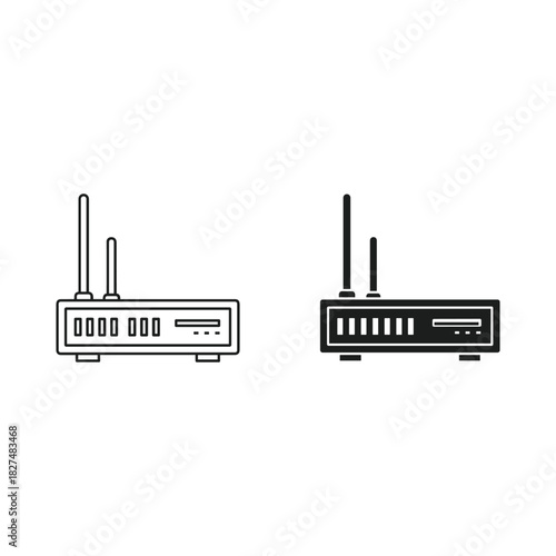 Two contrasting icons of a wireless router one outlined and one filled
