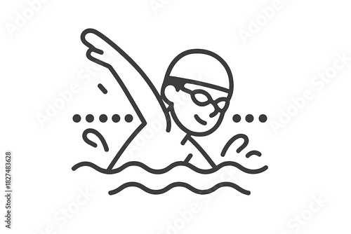 Minimalist black outline of a swimmer performing the freestyle stroke