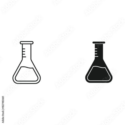 Two erlenmeyer flasks one outline one solid black icon