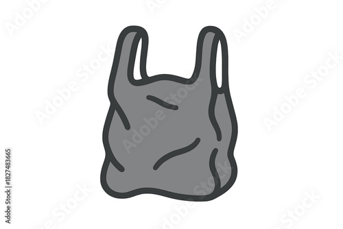 Disposable gray plastic shopping bag with handles for waste and pollution themes