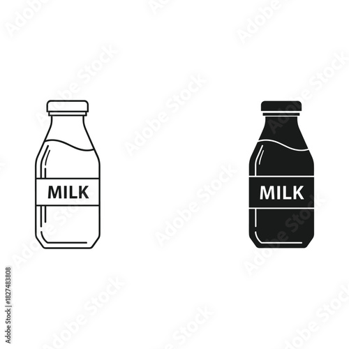 Two stylized glass bottles with the word milk on a label