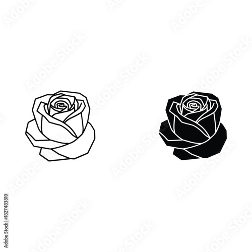 Simple line art drawing of a rose in black and white