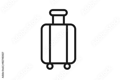 Minimalist line art icon of a rolling travel suitcase with wheels and extended handle