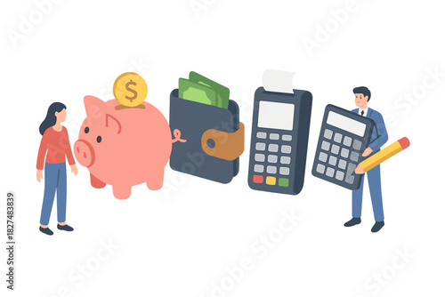 Essential elements of personal finance management including saving, budgeting, and payment processing