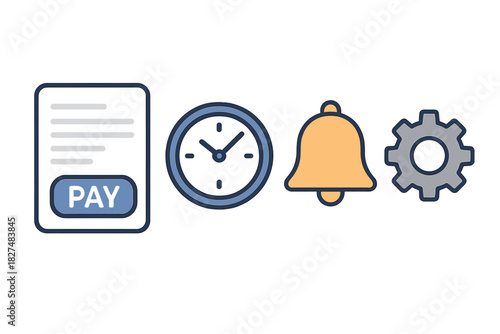 Essential icons set for payment, time, notification, and settings interface design