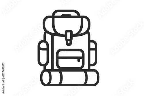 Large hiking backpack loaded with sleeping bag for outdoor adventure and camping gear