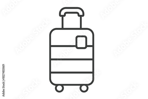 Simple black and white rolling travel suitcase luggage with handle and wheels for vacation or airport transport