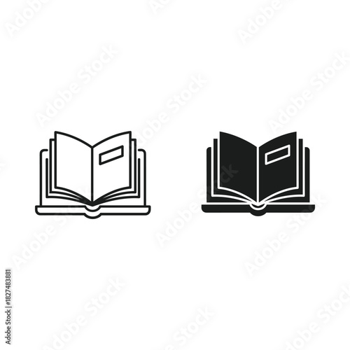Open book icon outline and solid fill illustration