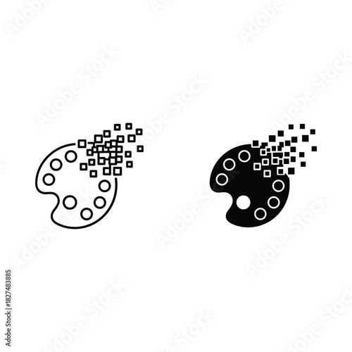 Art palette dissolving into digital pixels or squares abstract concept