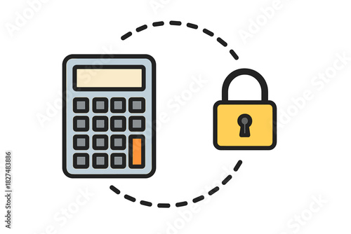 Secure financial calculation and data protection concept featuring a calculator and padlock