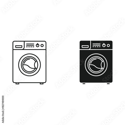 Front load washing machine icon set black and white