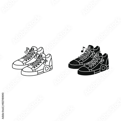 Pair of high top sneakers in outline and silhouette styles
