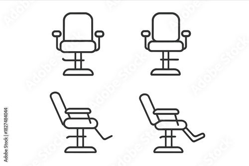 Adjustable barber chairs and salon seats in upright and reclined positions