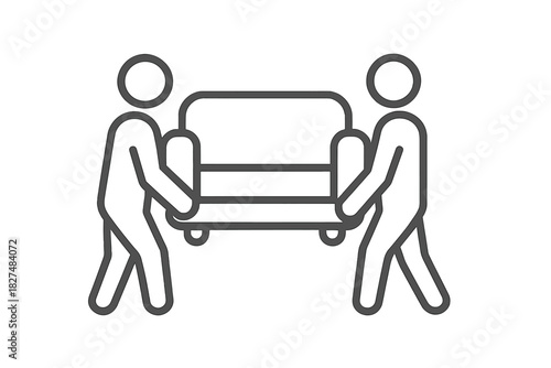 Two workers carrying a heavy sofa during a furniture moving and delivery service