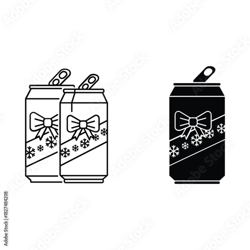 Christmas holiday soda cans with bows and snowflakes
