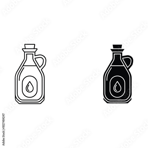 Two stylized bottles of oil one outline and one solid black