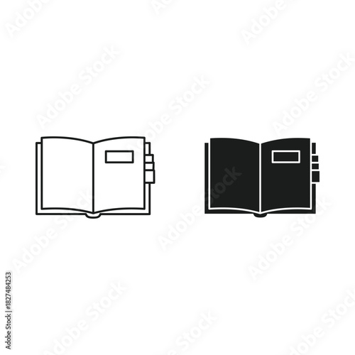 Open book icon set outline and solid fill styles