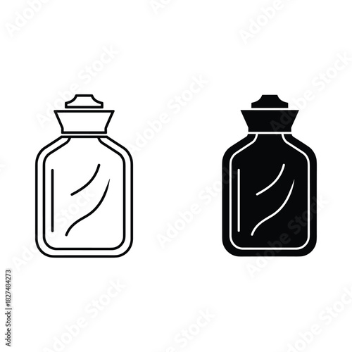 Two hot water bottle icons one outline and one solid black