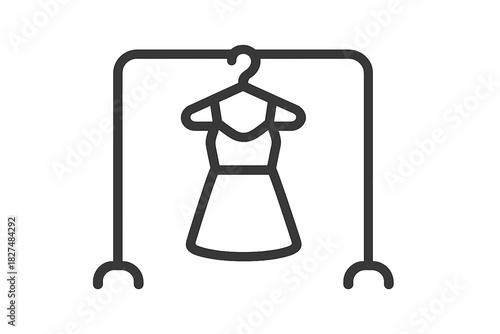 Minimalist line style graphic showing a dress on a clothes rack for shopping and retail