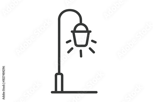 Simple glowing street light fixture on a tall pole minimalist line art icon design